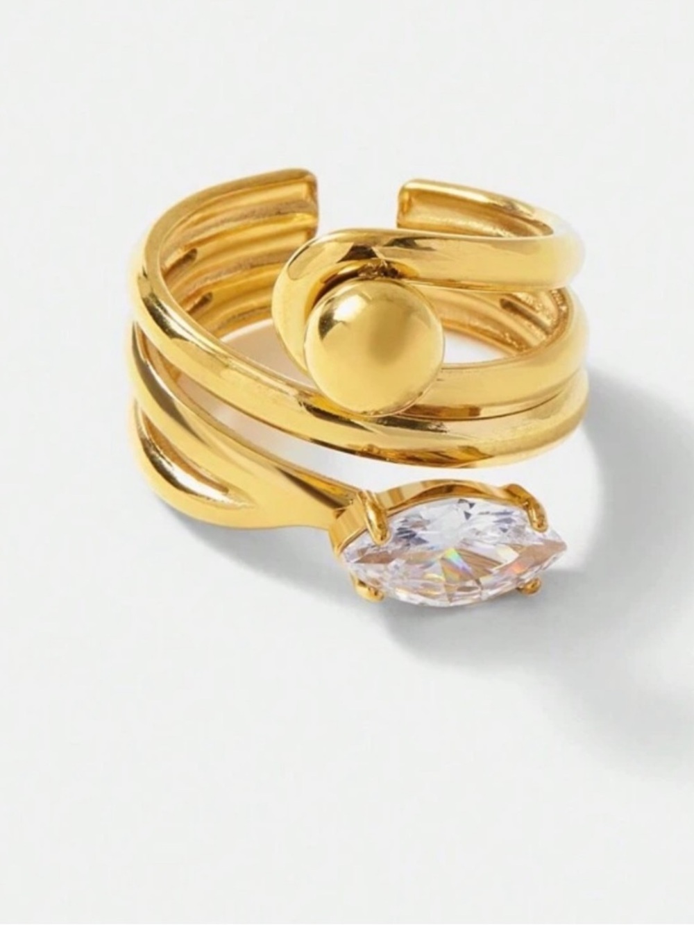 Luxe Golden Layered Ring with Marquise Crystal